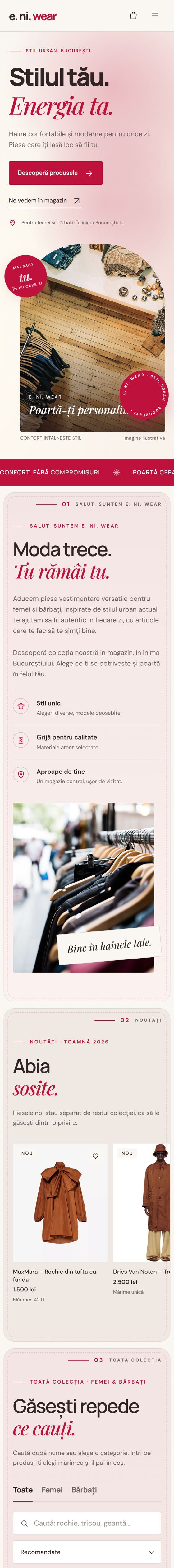 Magazinul online e. ni. wear, făcut de MK Studio, văzut pe telefon